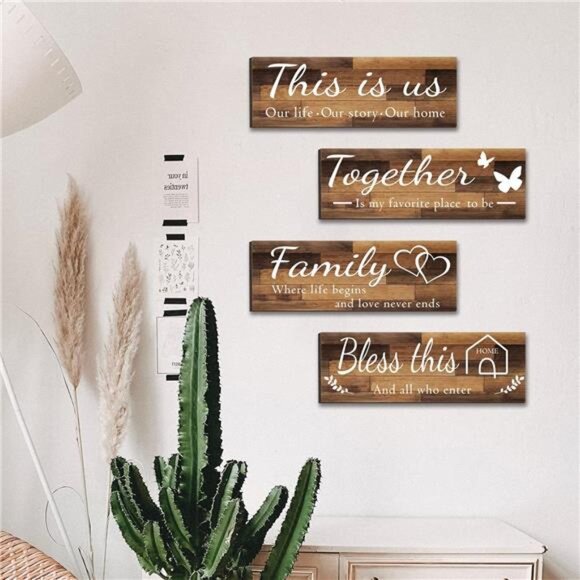 4 Pieces Home Wall Signs, THIS IS US/TOGETHER/BLESS THIS HOME/FAMILY Wall Decor - Picture 6 of 7